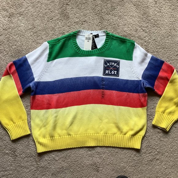 New Womens LRL Lauren Ralph Lauren Linen Knit Striped Sweater MSRP $125 - Picture 2 of 3